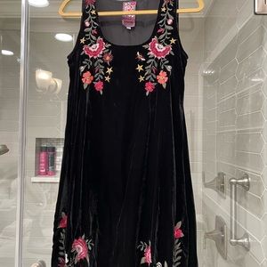 Johnny Was XS black velvet dress with floral appliqué. Never worn!